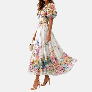 Coralie | Robe midi cache-cœur à imprimé fleuri